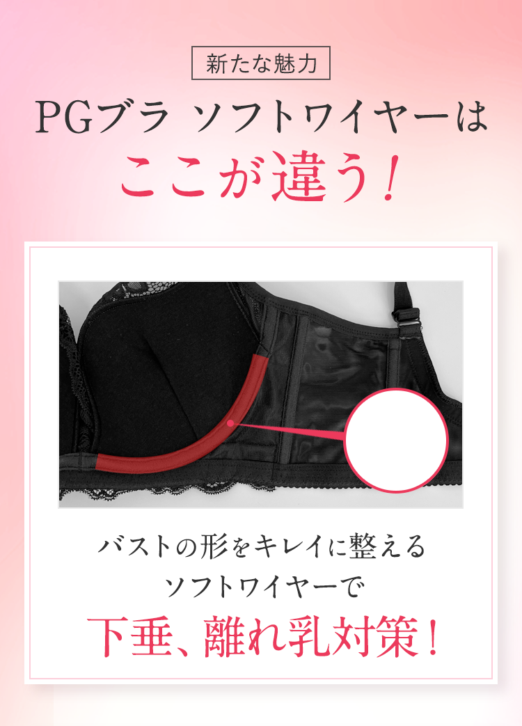 PGブラノンワイヤーはここが違う！ 背中のボーンと前ホックをなくし、ソフトな着け心地と確かなホールド力を！