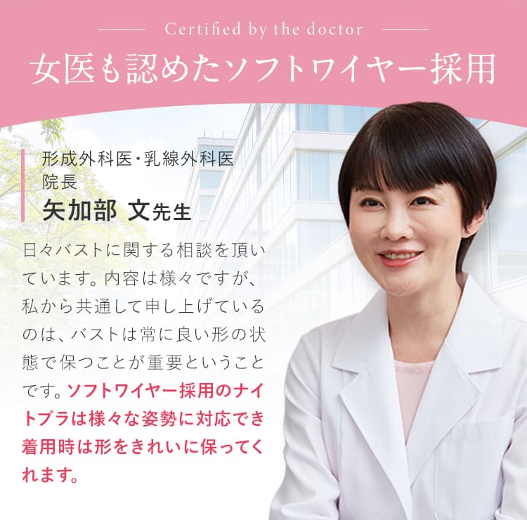 Certified by the doctor 女医も認めたソフトワイヤー採用