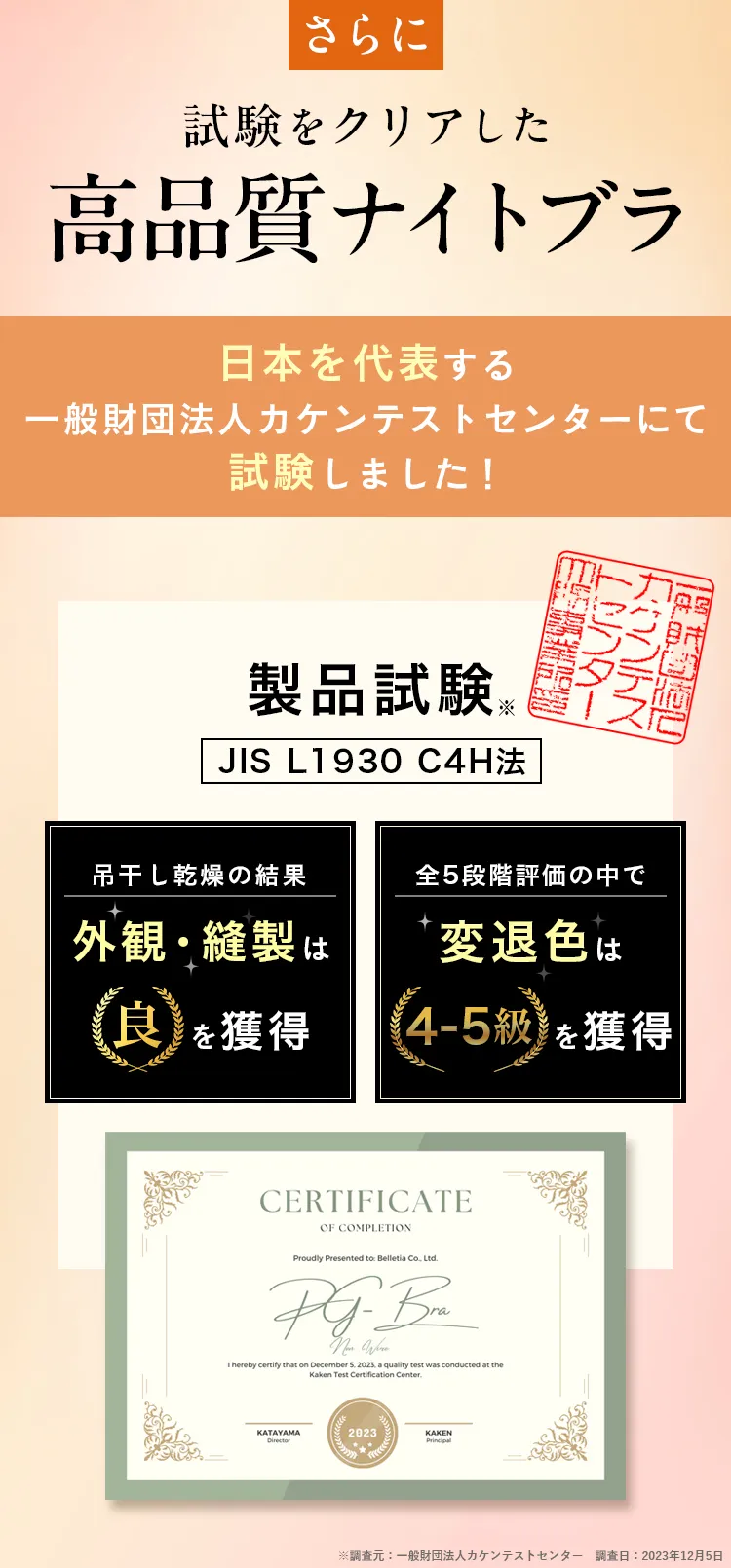試験をクリアした高品質ナイトブラ